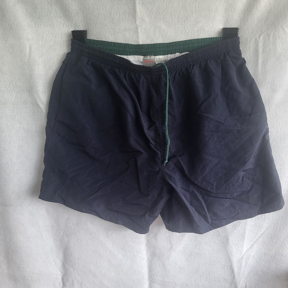 mens vintage prospirit‎ swim trunks xl mesh lined navy green